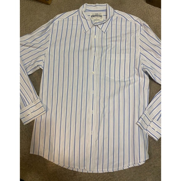 Original Aeropostale Authentic Fit Long Sleeve Shirt L Blue Stripe Gently Used - Picture 2 of 7